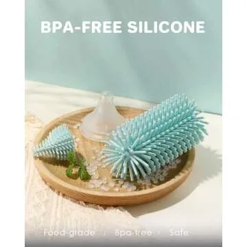 3 in 1 Baby Bottle Brush Cleaning Set, 13.4" Long Handle Bottle Brush Cleaner, Including Silicone Bottle Brush, Nipple Brush, Straw Brush, BPA-Free, Newborn Baby Essentials Must-Haves (Blue)