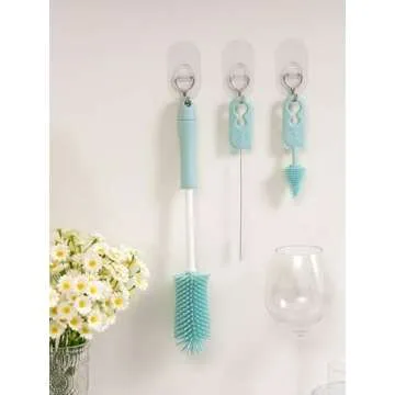 3 in 1 Baby Bottle Brush Cleaning Set, 13.4" Long Handle Bottle Brush Cleaner, Including Silicone Bottle Brush, Nipple Brush, Straw Brush, BPA-Free, Newborn Baby Essentials Must-Haves (Blue)