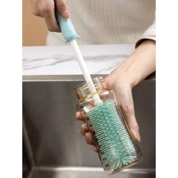 3 in 1 Baby Bottle Brush Cleaning Set, 13.4" Long Handle Bottle Brush Cleaner, Including Silicone Bottle Brush, Nipple Brush, Straw Brush, BPA-Free, Newborn Baby Essentials Must-Haves (Blue)