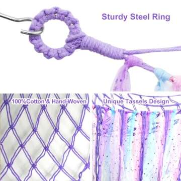 Stuffed Animals Net or Hammock with LED Light, 59 inch Mesh Toy Hammock Net for Stuffed Animals Holder Corner Organizer, Hanging Toy Net Pet Storage with Tassel & Hooks for Nursery Kids Bedroom