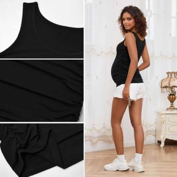 Bhome Maternity Tank Top Sleeveless Tshirt Pregnancy Tee Black L