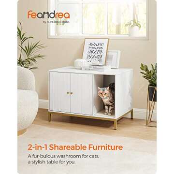 Feandrea Litter Box Enclosure, Modern Cat Litter Box Furniture Hidden, with Scratching Mat, Tall Leg...