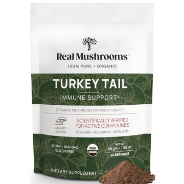 Real Turkey Tail Powder - Organic Mushroom Supplement for Gut & Immune Support, Vegan & Non-GMO