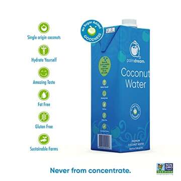 Palmdream Coconut Water No Sugar Added | Premium Coconut Water | Non-GMO, Never from Concentrate, Gl...
