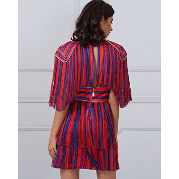 Whoinshop Women's Bodycon Mini Dress Red High Neck Tassel