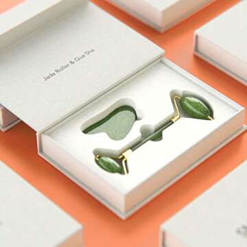 jade roller for face, for Women with, gua sha, By SMARTRSKIN- Rejuvenate Face Neck And Eyes by Double Sided Skin Tightening massager Therapy - Natural Skincare Anti Aging Facial Treatment - Green