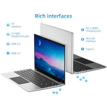 Laptop 12GB RAM 256GB SSD, 14" FHD 1920x1080 Display, Quad Core Celeron J4105 CPU, Up to 2.5GHz, Protable Computer with Dual Speakers, 35.52WH Battery, HDMI, Type-C, USB, Business Student Laptops.