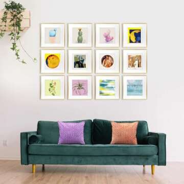 Golden State Art 12x12 Gold Aluminum Frames with Mat for 8x8 Photos - 12-Pack of Premium Metal Frame...