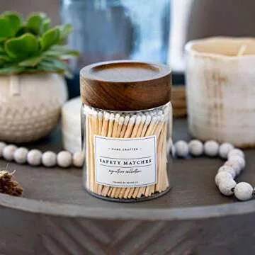 Touched By Design Co Signature Decorative Match Holder w Approx 150 White 3" Matches in a Jar | Glass Match Bottle for Lighting Candles or Fireplace | Bulk Matchsticks in Cloche w Striker