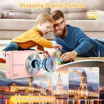 Digital Camera, 2024 Upgraded FHD 1080P Digital Camera for Kids with 16X Zoom, Flashlight, 32GB Card...