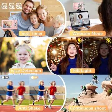Digital Camera, 2024 Upgraded FHD 1080P Digital Camera for Kids with 16X Zoom, Flashlight, 32GB Card, 44MP Point and Shoot Camera Compact Small Selfie Camera for Girls, Boys, Teens, Students,Pink