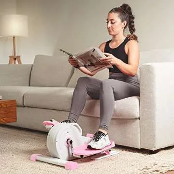 Sunny Health & Fitness Pink Fully Assembled Magnetic Under Desk Elliptical Peddler, Portable Foot & ...