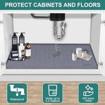 CANIVI Under Sink Mat, 34" x 22" Waterproof Silicone Under Sink Tray for Kitchen & Laundry Cabinets, Kitchen Cabinet Shelf Protector, Up to 3.3 Gallons Liquid, Fits 36 inch Standard Cabinet(Grey)