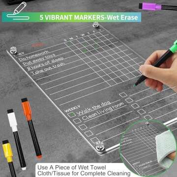 Acrylic Magnetic Chore Chart for Kids Teens Adult Family, Clear Dry Erase Acrylic Chore Chart for Fr...