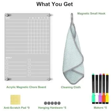 Acrylic Magnetic Chore Chart for Kids Teens Adult Family, Clear Dry Erase Acrylic Chore Chart for Fridge, Responsibility Reward Chore Board for Refrigerator 12"x8" Daily/Weekly to Do List White Board