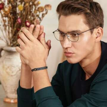 TempBeau Black Cross Bracelet for Men - Black Bible Verse Stainless Steel Chain Mens American Flag B...