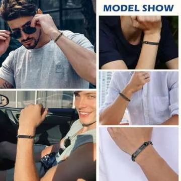 TempBeau Black Cross Bracelet for Men - Black Bible Verse Stainless Steel Chain Mens American Flag Bracelet Birthday Gift Ideas First Communion Confirmation Baptism Christian Easter Gifts for Men,3