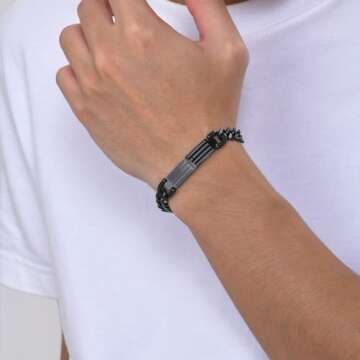 TempBeau Black Cross Bracelet for Men - Black Bible Verse Stainless Steel Chain Mens American Flag Bracelet Birthday Gift Ideas First Communion Confirmation Baptism Christian Easter Gifts for Men,3