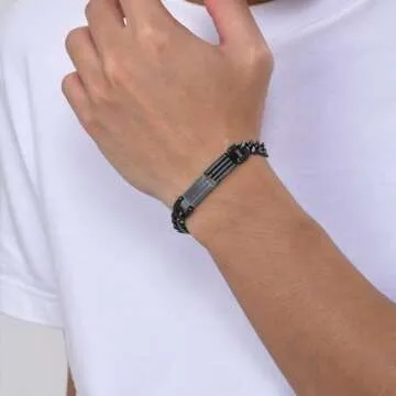 TempBeau Black Cross Bracelet for Men - Black Bible Verse Stainless Steel Chain Mens American Flag Bracelet Birthday Gift Ideas First Communion Confirmation Baptism Christian Easter Gifts for Men,3