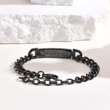 TempBeau Black Cross Bracelet for Men - Black Bible Verse Stainless Steel Chain Mens American Flag Bracelet Birthday Gift Ideas First Communion Confirmation Baptism Christian Easter Gifts for Men,3