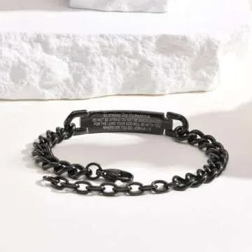 TempBeau Black Cross Bracelet for Men - Black Bible Verse Stainless Steel Chain Mens American Flag Bracelet Birthday Gift Ideas First Communion Confirmation Baptism Christian Easter Gifts for Men,3