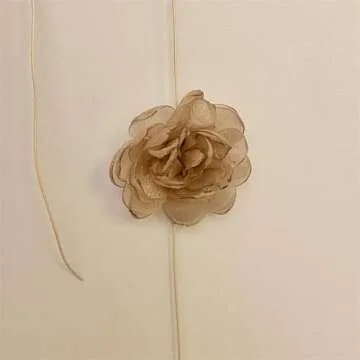 Kokoma Vintage Rose Flower Choker Necklace for Women Lady Brown Big Floral Lace-up Necklace Collar Tie Choker Necklace for Party Bride Wedding Party Summer