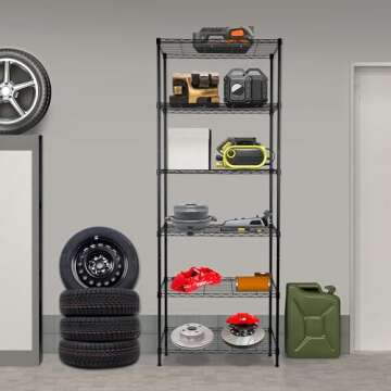 REGILLER 6-Wire Shelving Metal Storage Rack Adjustable Shelves,Standing Storage Shelf Units for Laundry Bathroom Kitchen Pantry Closet(Black,14.1" D x 30" W x 80" H)