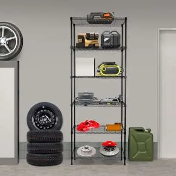 REGILLER 6-Wire Shelving Metal Storage Rack Adjustable Shelves,Standing Storage Shelf Units for Laundry Bathroom Kitchen Pantry Closet(Black,14.1" D x 30" W x 80" H)