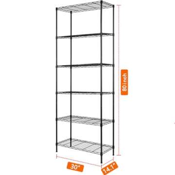 REGILLER 6-Wire Shelving Metal Storage Rack Adjustable Shelves,Standing Storage Shelf Units for Laundry Bathroom Kitchen Pantry Closet(Black,14.1" D x 30" W x 80" H)