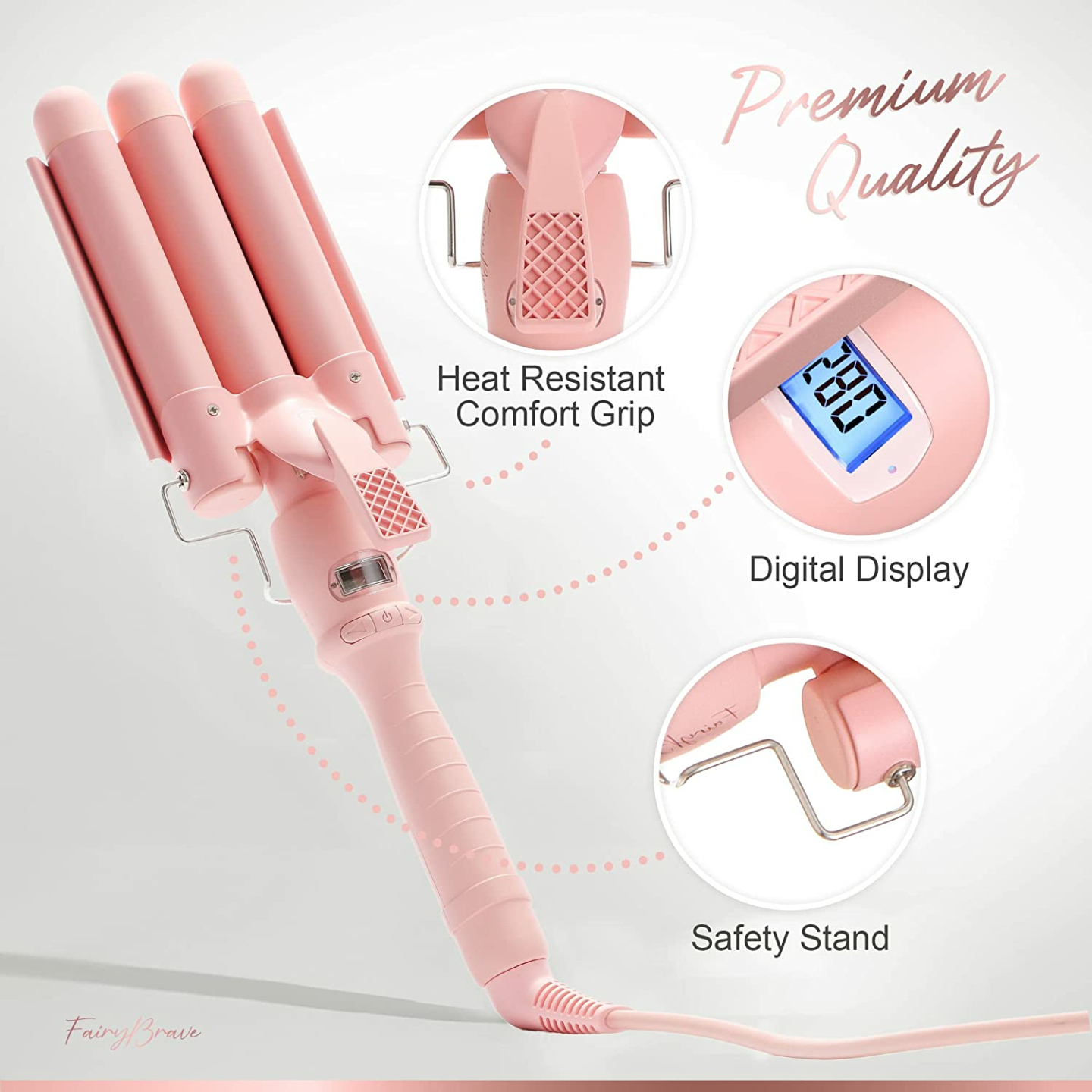 3 Barrel Curling Iron Wand for Beach Waves, Pink