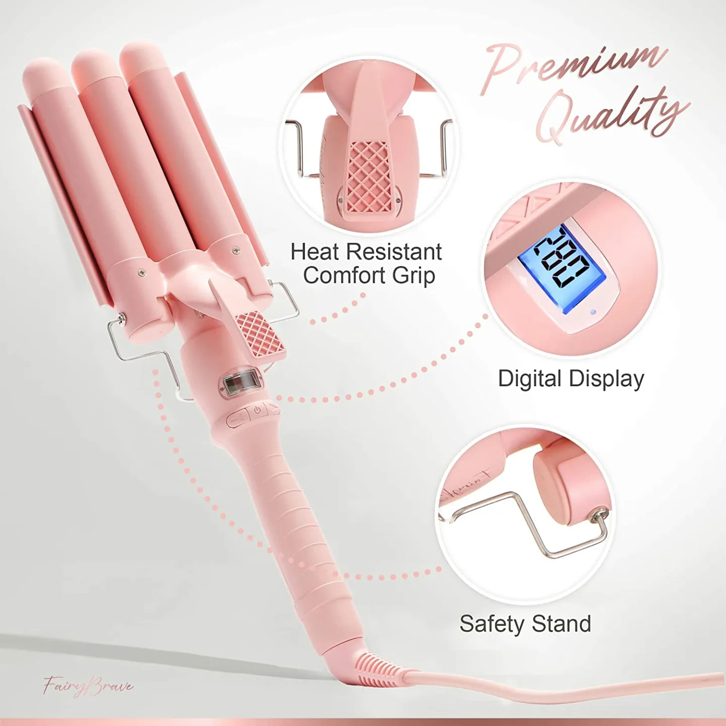 3 Barrel Curling Iron Wand for Beach Waves, Pink