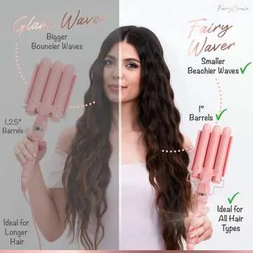 3 Barrel Curling Iron Wand for Beach Waves, Pink