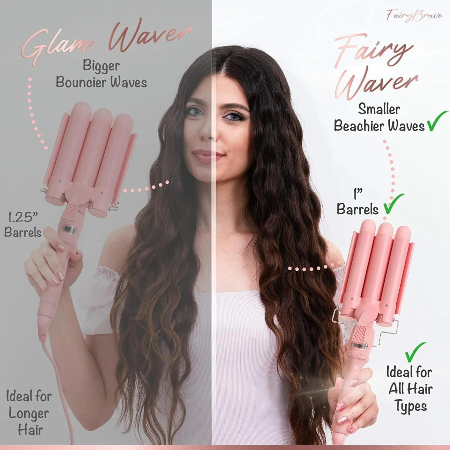 3 Barrel Curling Iron Wand for Beach Waves, Pink