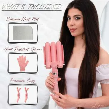 3 Barrel Curling Iron Wand for Beach Waves, Pink