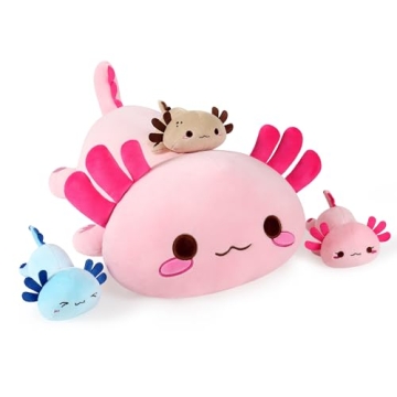 Onsoyours Axolotl Stuffed Animal Mommy 19.7" with 3 Baby Axolotl Plushies in Tummy, 4 Piece of Cute ...