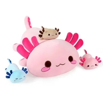 Onsoyours Axolotl Stuffed Animal Mommy 19.7" with 3 Baby Axolotl Plushies in Tummy, 4 Piece of Cute ...