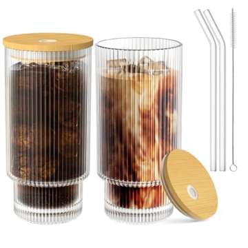 WXCWYQR 16OZ Glass Cups with Lid and Straw 2 Set