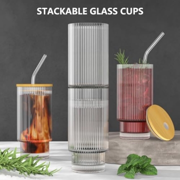 WXCWYQR 16OZ Glass Cups with Lid and Straw 2 Set