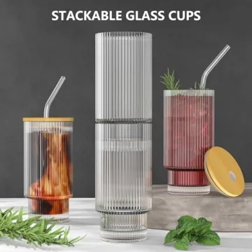 WXCWYQR 16OZ Glass Cups with Lid and Straw 2 Set