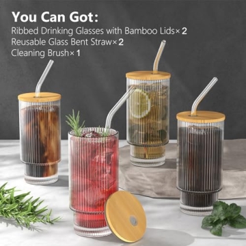 WXCWYQR 16OZ Glass Cups with Lid and Straw 2 Set