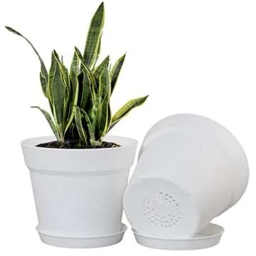 WOUSIWER 16 Pack 6 inch Plastic Planters for Indoor Flower Pots, Heavy Duty and Stylish 6 Inch Plant Pots for Indoor Plants with Drainage Holes and Tray for Plants, Flowers, White