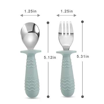 PandaEar 4 Set Baby Toddler Silicone Stainless Steel Utensils for Safe Eating