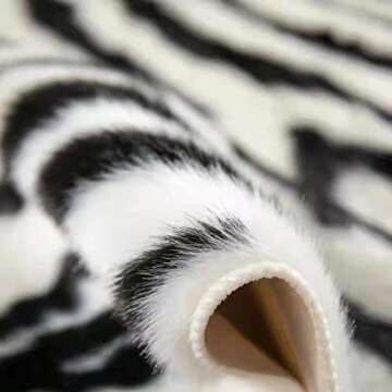 Large Zebra Print Area Rug Carpet Faux Cowhide Leather 4.9x6.6 for Home Decor