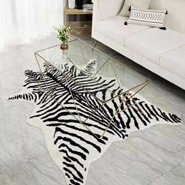 Large Zebra Print Area Rug 4.9x6.6 for Home Decor