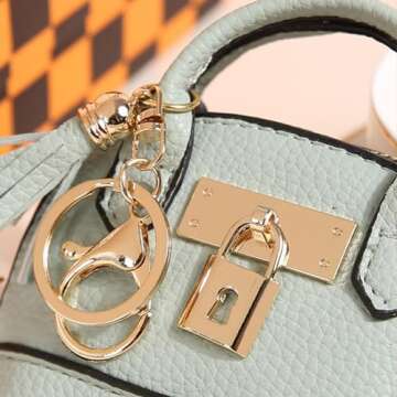 QeenRTUU Mini Tote Bag Keychain Coin Purse Pu Leather Key Chain Small Change Purse for Women Keychain Pouch Mini Makeup Bag Cute Zipper Coin Purse Small Wallets (Black)