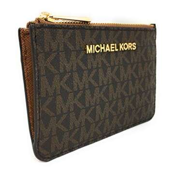 Michael Kors Jet Set Travel Small Zip Pouch with ID Card Holder - PVC Coated Twill Brown & Tassel, One Size, Twill, Brown and Tassel, Taille Unique, Twill, Brown and Tassel, One Size, Twill