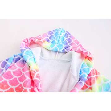 Jxstar Mermaid Hooded Bathrobe for Girls Kids Flannel Plush Soft Fleece Robe Pajamas Sleepwear,Size 8 9