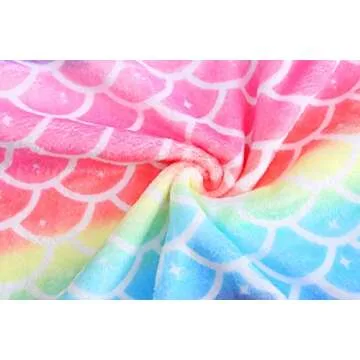 Jxstar Mermaid Hooded Bathrobe for Girls Cozy Flannel Plush