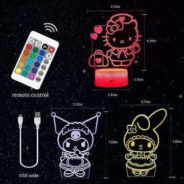 LMHmlylf 3D Anime Night Light Cat Night Light for Kids Room Decor Lights Gifts Cute Lamp with Remote & Smart Touch 16 Colors Dimmable Bedroom Decoration Gifts for Christmas Birthday Girl