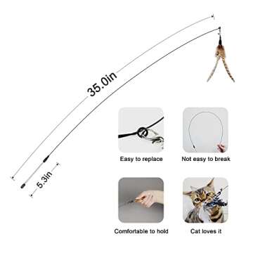 TTcat Cat Wand Toys, Interactive Bird Cat Toy Set,35'' Flexible Steel Wire and 4Pcs Cat Feather Refi...